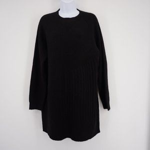 Topshop NWT Women's Black Crew Neck Asymmetrical Ribbed Sweater Dress Sz 8-10